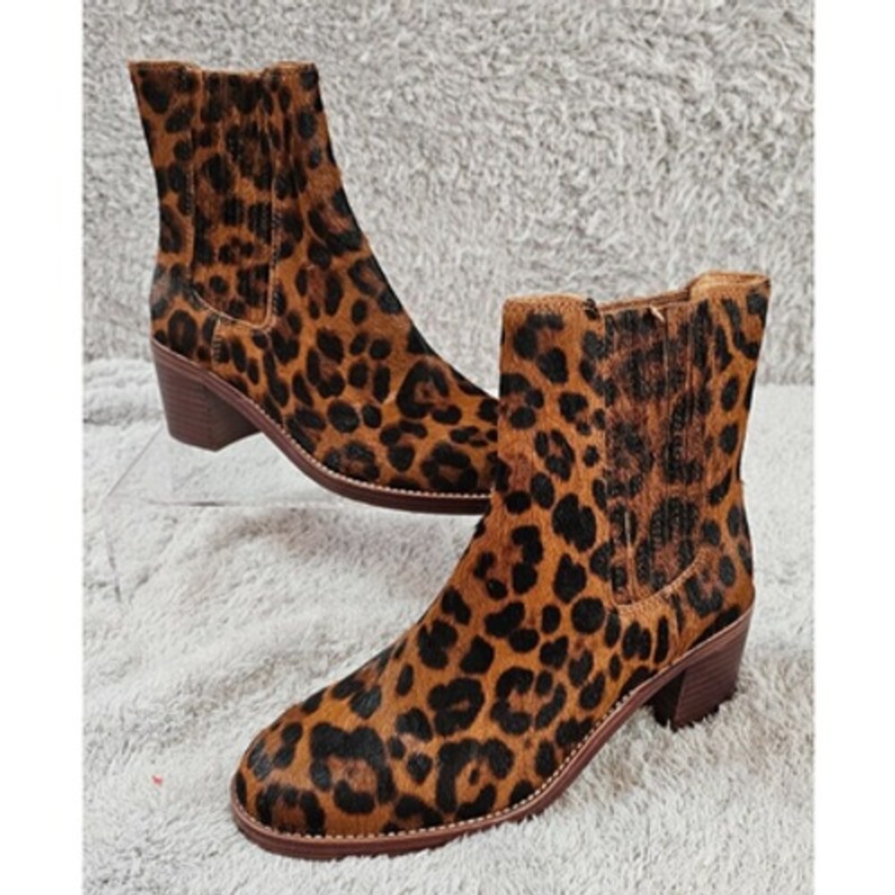 Madewell Carina Ankle Boot Chelsea Leather Leopard Calf Hair Exotic Women 6 NEW